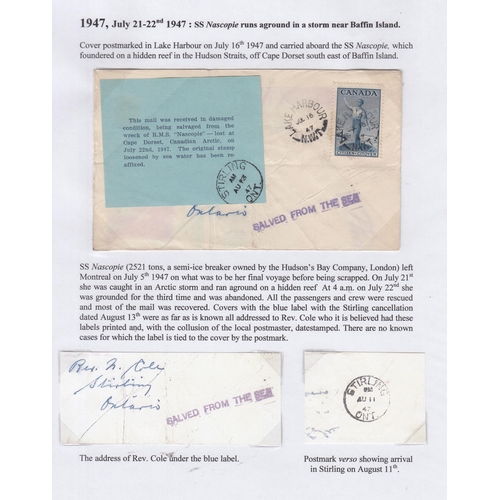 360 - Shipwreck Mail - a collection of 12x global examples from 1842 to mid 20th Century written up on exh... 