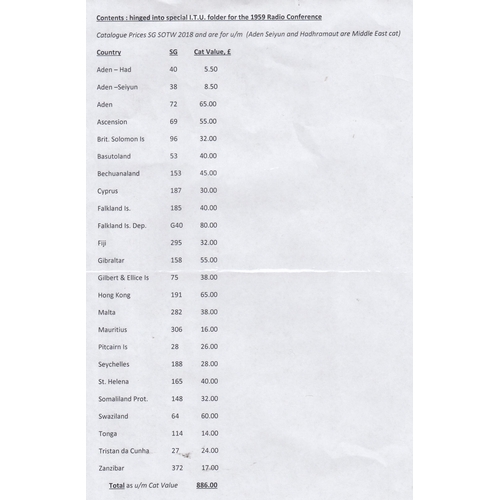 356 - 1959 ITU Delegate folder, filled with 24 mint British Commonwealth top values from the 1950s, includ... 