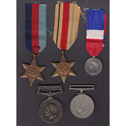 188 - A group of four UK medals, including KGV General Service medal with Iraq bar (no ribbon) and WWII Wa... 