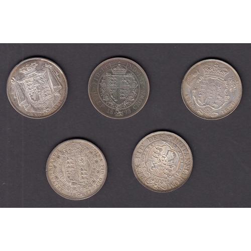 60 - A group of 5 UK silver half Crowns, 1817/1820/1836/1887/1898, from fine to very fine+ condition