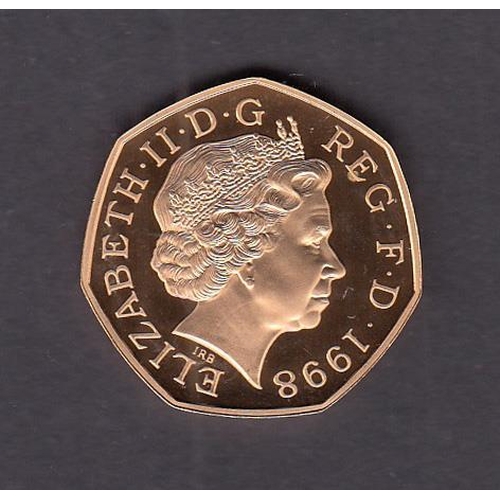 6 - UK 1998 gold proof 50p coin, boxed with CoA