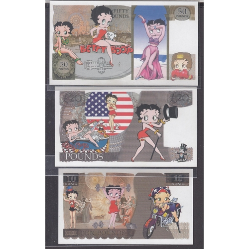 147 - A group of x3 Betty Boop spoof banknotes