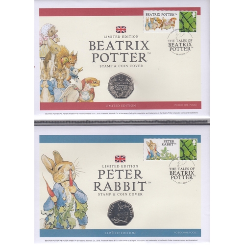 140 - UK Beatrix Potter x15 50p coin covers, produced by Westminster.