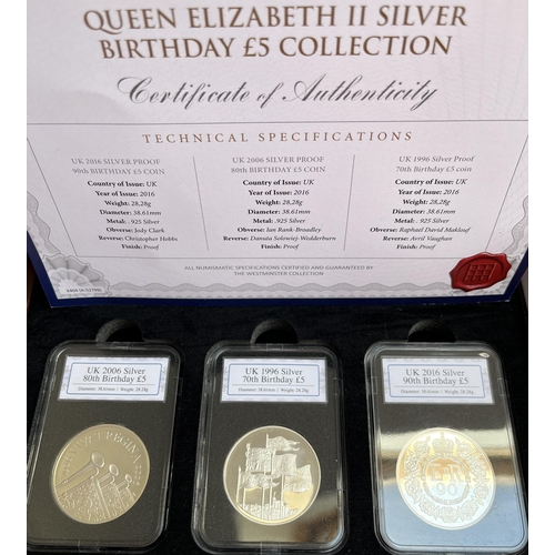84 - A group of x4 UK silver Crowns and Britannia, including 2007 Proof Britannia, 1996 70th Birthday £5 ... 