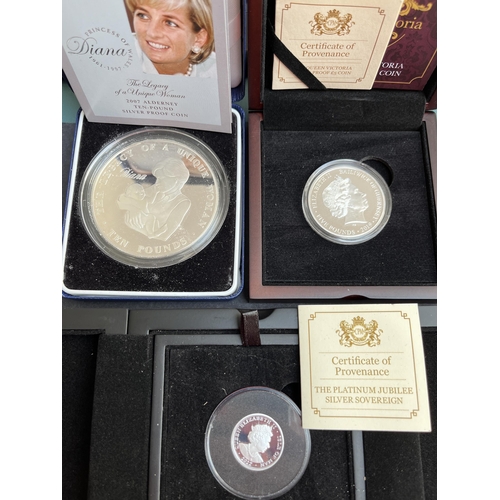 89 - A collection of x9 Channel Island and IOM silver proof coins, including 2021 95th Birthday set of 6 ... 