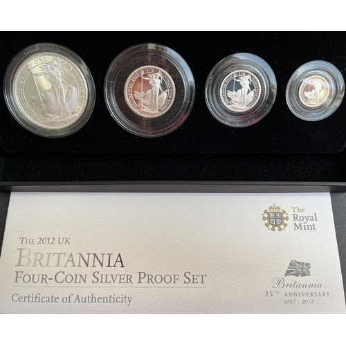 75 - UK 2012 silver Britannia four-coin silver proof set, boxed with CoA