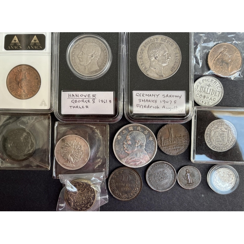 93 - A group of x14 World 19th and 20th Century circulated coins, including copper and silver, noted 1861... 