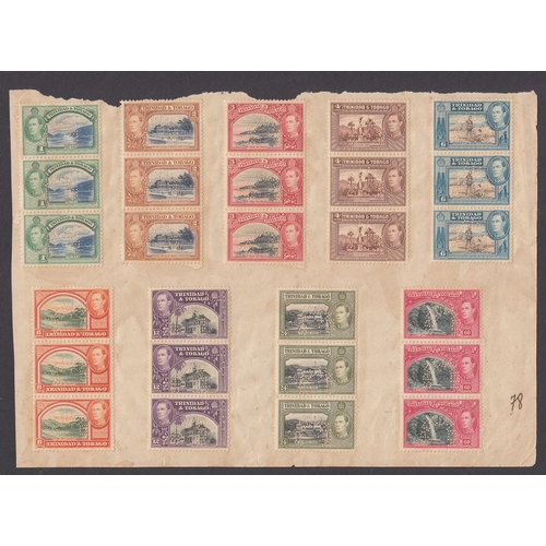 1073 - 1938 the 9 values to 60c issued in 1938 each in vertical strip of 3, affixed to brown paper and perf... 