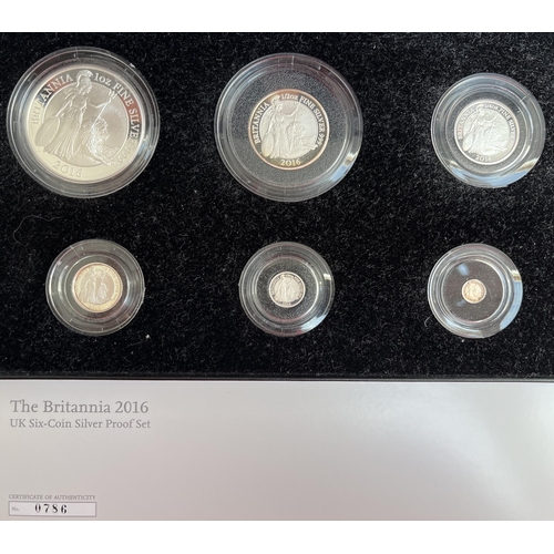 76 - UK 2016 silver Britannia six-coin silver proof set, boxed with CoA