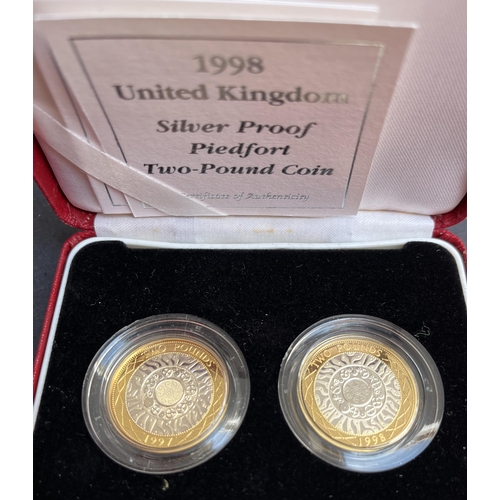 81 - A collection of x7 UK Silver Proof Piedfort coins from 5p to £2, including 1997 & 1998 silver £2 and... 