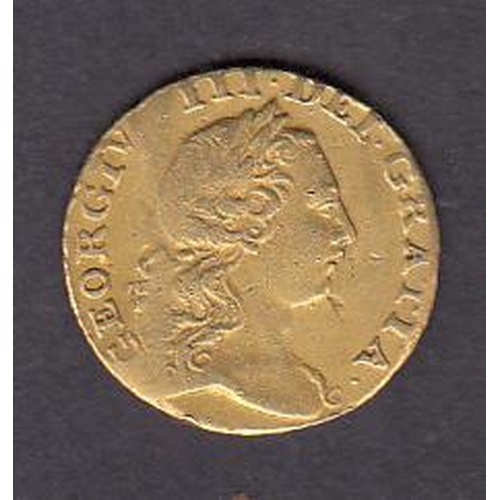61 - UK 1762 KGIII gold ¼ Guinea, noted central crease, but clear obverse and reverse