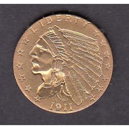 66 - USA 1911 Indian Head gold $2.50 coin, in good condition