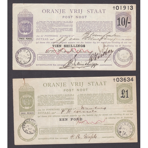 58 - A collection of x6 Orange Free State used Postal Orders from 1898 to 1899, with values from 1/- to £... 