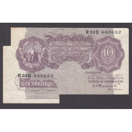 48 - UK 1940 Peppiatt 10/- error note showing fold with extra paper to south-west corner, in good conditi... 