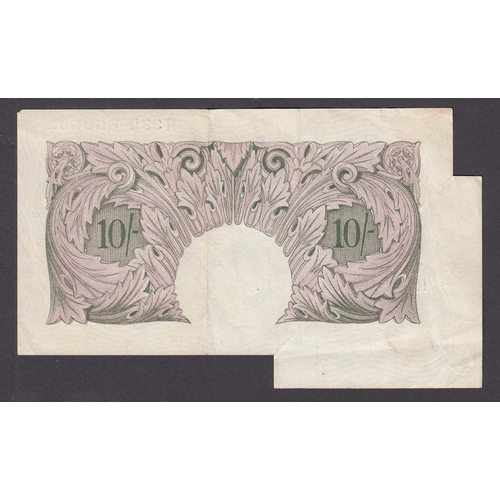 48 - UK 1940 Peppiatt 10/- error note showing fold with extra paper to south-west corner, in good conditi... 