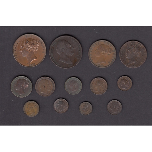 135 - A group of x13 UK copper coins from the 19th and 20th Century, including various Fractional coins, n... 