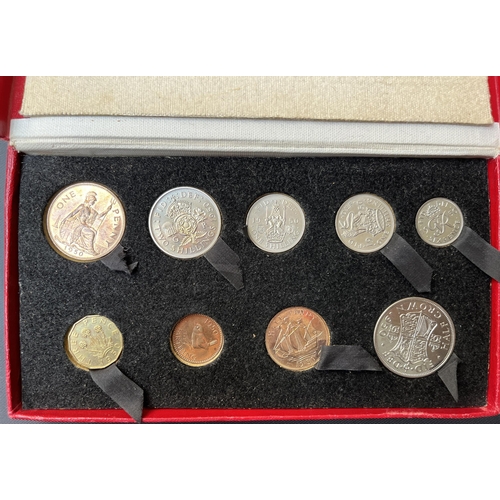 120 - UK 1950 KGVI Specimen set from Farthing to Half Crown, boxed (tatty)