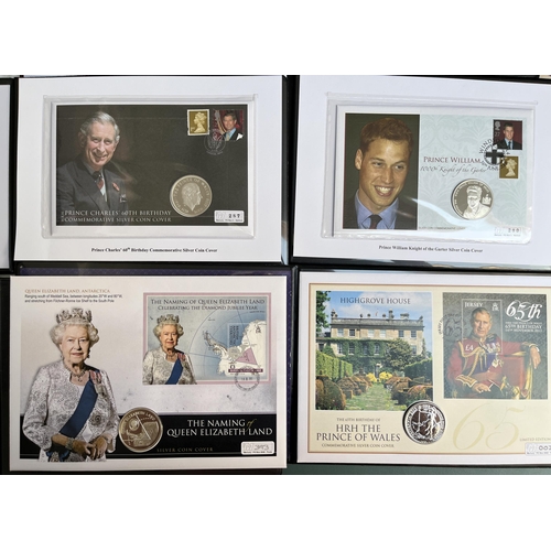 130 - A collection of x6 Westminster silver coin covers, mainly Crown size, including 2003 Alderney silver... 