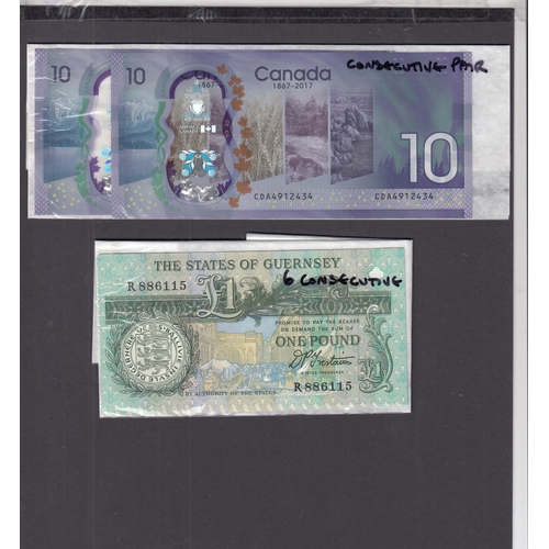 103 - A group of x8 uncirculated consecutive banknotes including Guernsey £1 (DP Trestain treasurer) x6 an... 