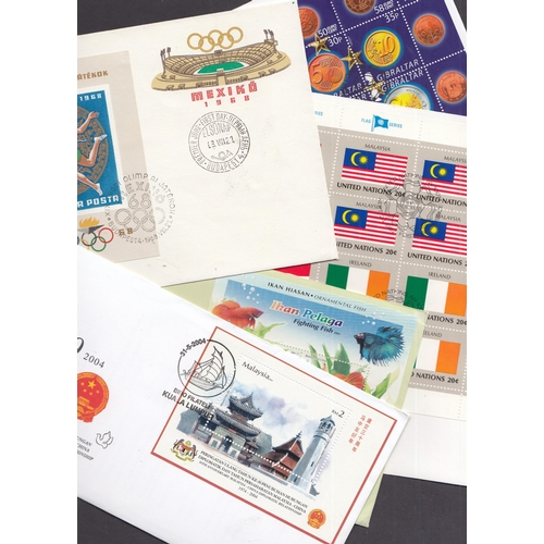 497 - A collection of modern World FDCs in a shoebox, all affixed with mini sheets, including covers from ... 