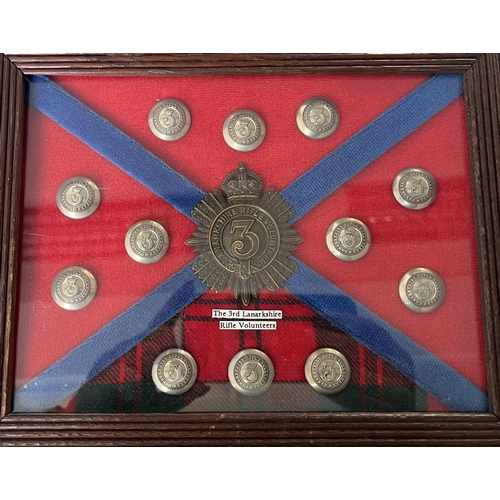 290 - A group of x3 Scottish Cap Badges and Buttons, including The 3rd Lanarkshire Rifle Volunteers Cap ba... 