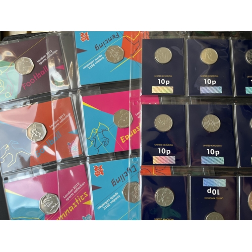 8 - A collection of UK Decimal coins in folders, including 2018 10p collection and 2012 Olympics 50p col... 