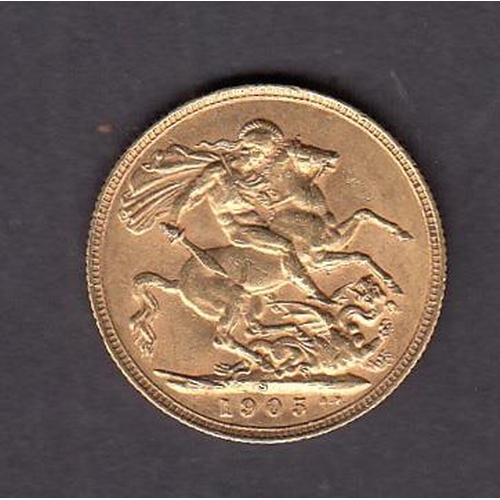 16 - UK 1905 gold full sovereign, with Sydney mint mark, in good condition