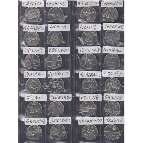 163 - A collection of UK Decimal 50p coins, including circulated and uncirculated on album pages, includin... 