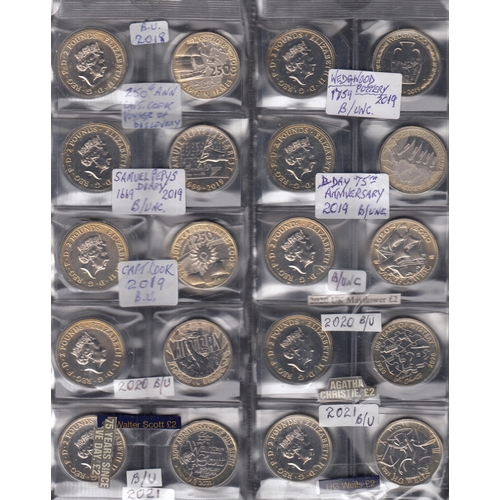 164 - A collection of UK circulated £1 & £2 coins in album pages from the 1980s to 2021including many in h... 