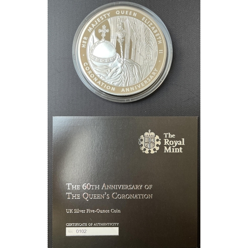 152 - UK 2013 Queen’s Coronation £10 5oz Proof Silver coin, boxed with CoA