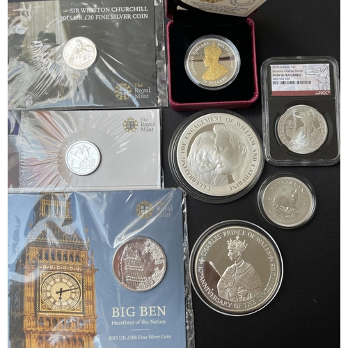 1 - A collection of World mainly Proof Silver Coins in presentation boxes, loose, FDCs, noted UK Britann... 