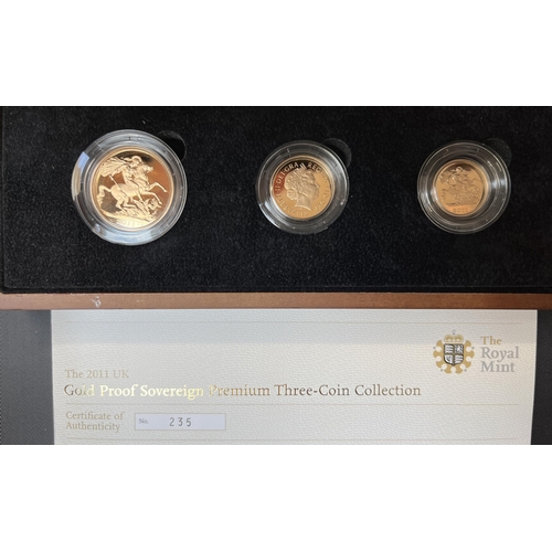 123 - UK 2011 Gold Proof Sovereign Premium Three-Coin Collection, comprising of ½ Sovereign, Sovereign and... 