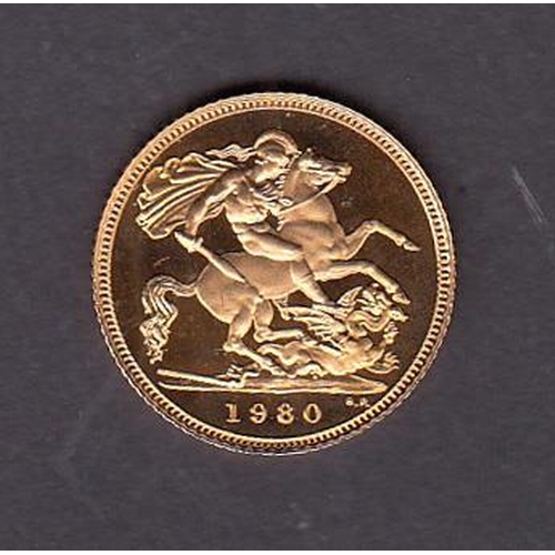 139 - UK 1980 gold proof half Sovereign, boxed with CoA
