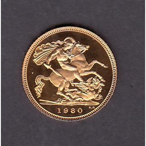 140 - UK 1980 gold proof half Sovereign, boxed with CoA