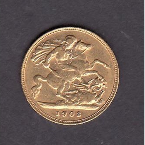 158 - UK 1903 gold half Sovereign, in good condition
