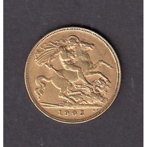 160 - UK 1905 gold half Sovereign, in good condition