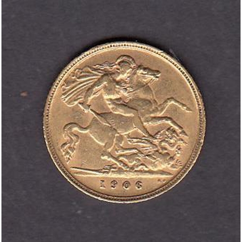 161 - UK 1906 gold half Sovereign, in good condition