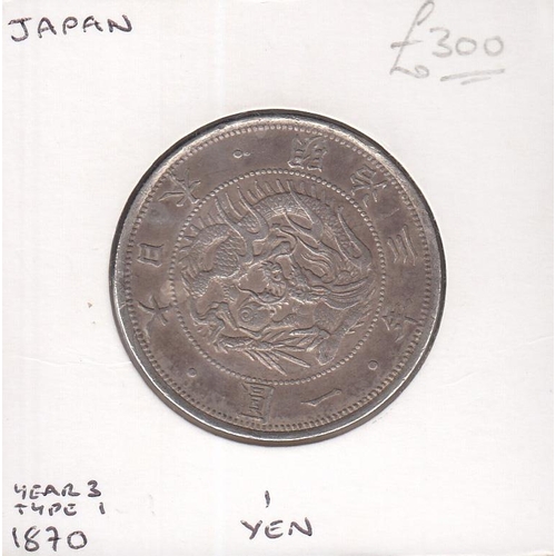 32 - Japan 1870 1 Yen silver coin, in good condition