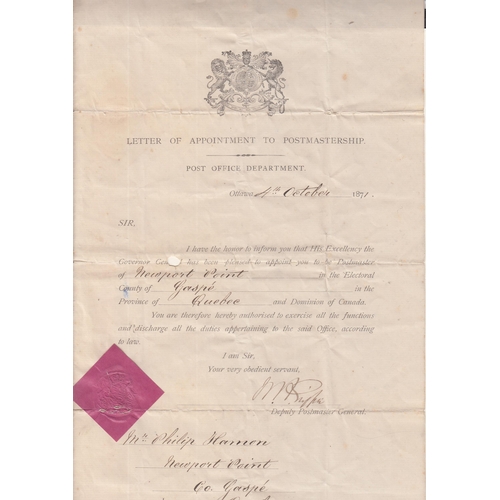 651 - An 1871 letter  from the deputy Postmaster of the  Post Office Department of Ottaw to a Mr. Philip H... 
