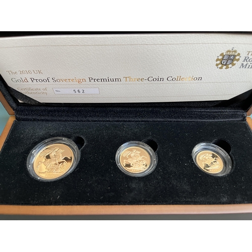 3 - UK 2010 Gold Proof Sovereign Premium Three Coin Collection, comprising Double-Sovereign, Sovereign a... 