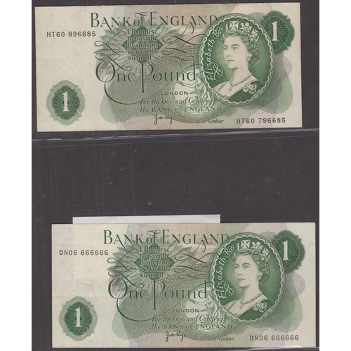 47 - A group of x7 UK QEII circulated banknotes, with either showing an error or unusual serial numbers, ... 