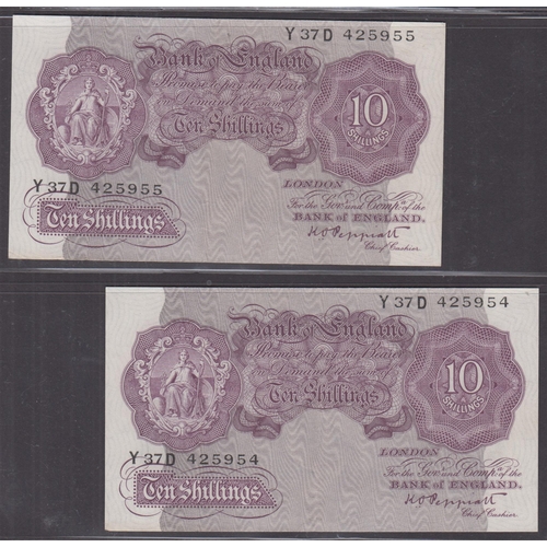 48 - A group of x7 10/- banknotes in generally good condition, including x6 (x1 poor condition) 1940 K.O.... 