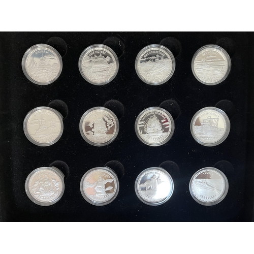 63 - 2007 Solomon Islands Ships set of x24 silver proof coins (Crown size) boxed