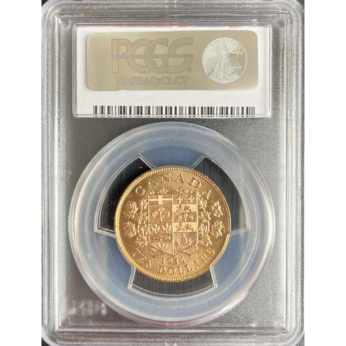 69 - Canada 1914 gold $10 coin, slabbed by PCGS graded MS63+