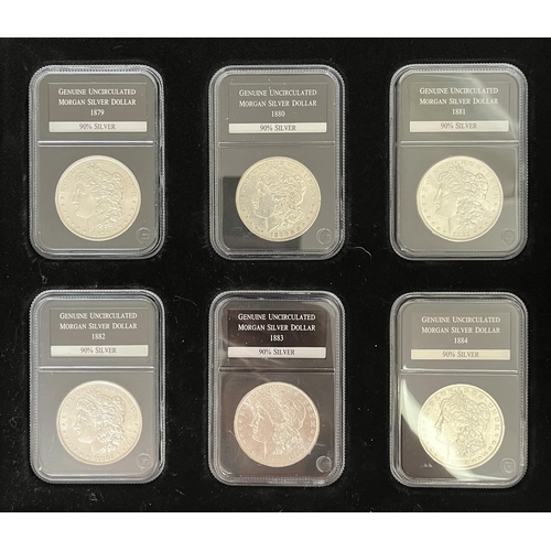 74 - Brilliant Uncirculated (some marks and worn) U.S. Silver Dollars set of x28 coins produced by PCS, a... 