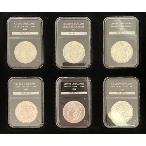 74 - Brilliant Uncirculated (some marks and worn) U.S. Silver Dollars set of x28 coins produced by PCS, a... 