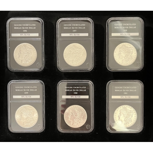 74 - Brilliant Uncirculated (some marks and worn) U.S. Silver Dollars set of x28 coins produced by PCS, a... 