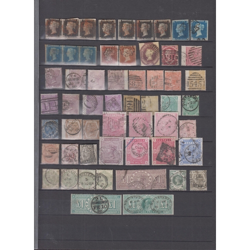 701 - A used GB stamp collection from QV to EDVII on album pages, including x7 1840 1d blacks (faults) and... 