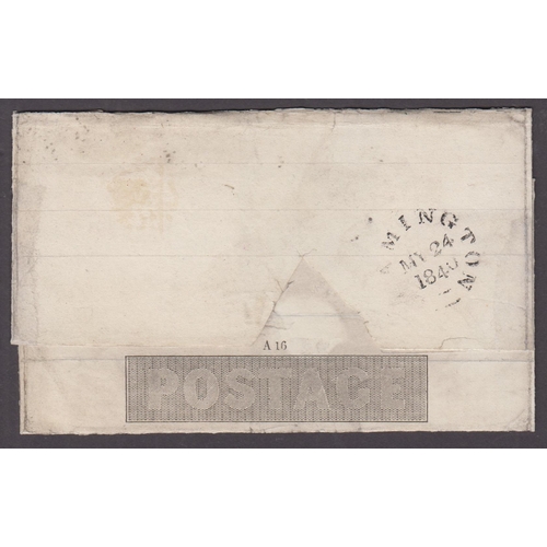 686 - 1840 1d Mulready Stereo A16, with red Maltese Cross cancel, sent May 24th, 1840.