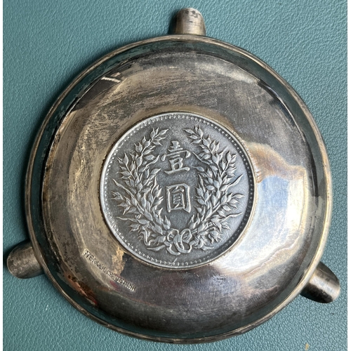 162 - China 1913 silver $1 (Yuan) encased in a Sterling silver ashtray.